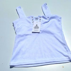 Grommet Detail White Tank Top